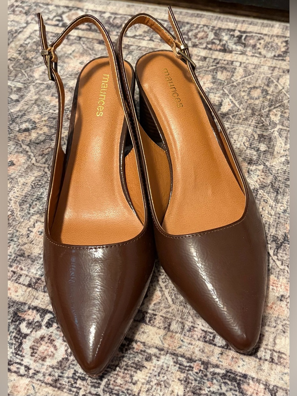 Maurices Brown Pointed-Toe Slingback Heels Unique Round Cylinder Heel NWOT. 8.5 - Picture 6 of 6